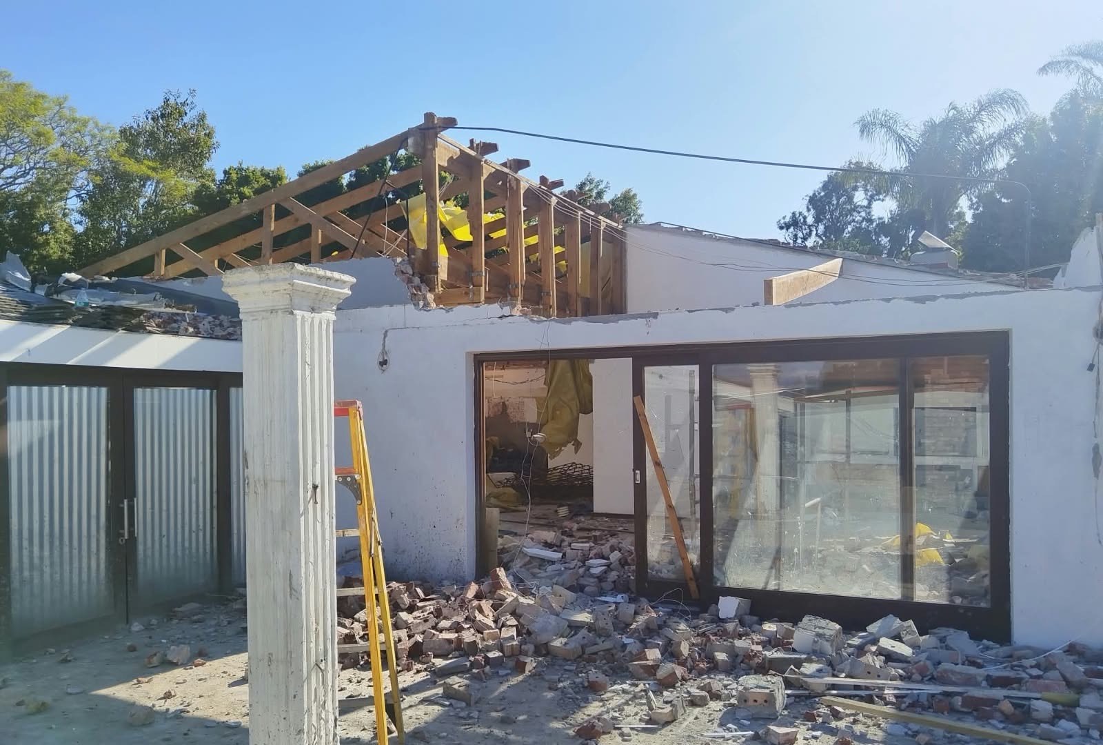 Roof structure stripped back to trusses during a home renovation
