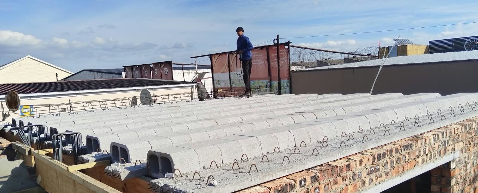 Rib-and-block suspended slab being prepared on a new build
