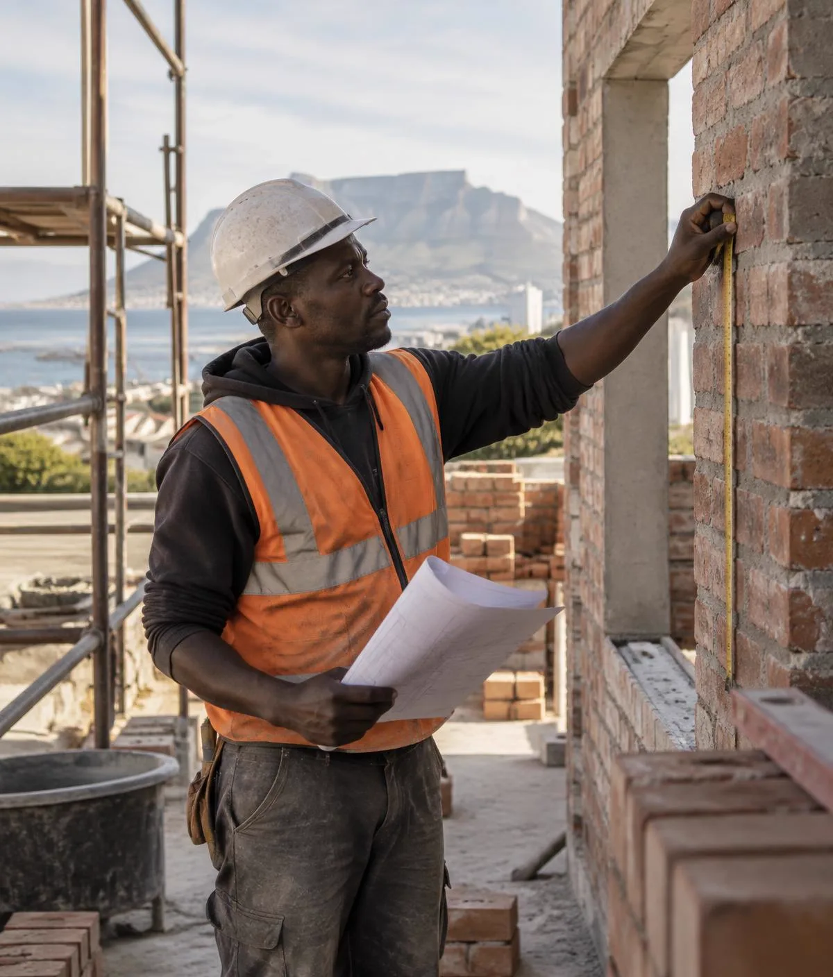 Kennon Construction builder inspecting masonry work